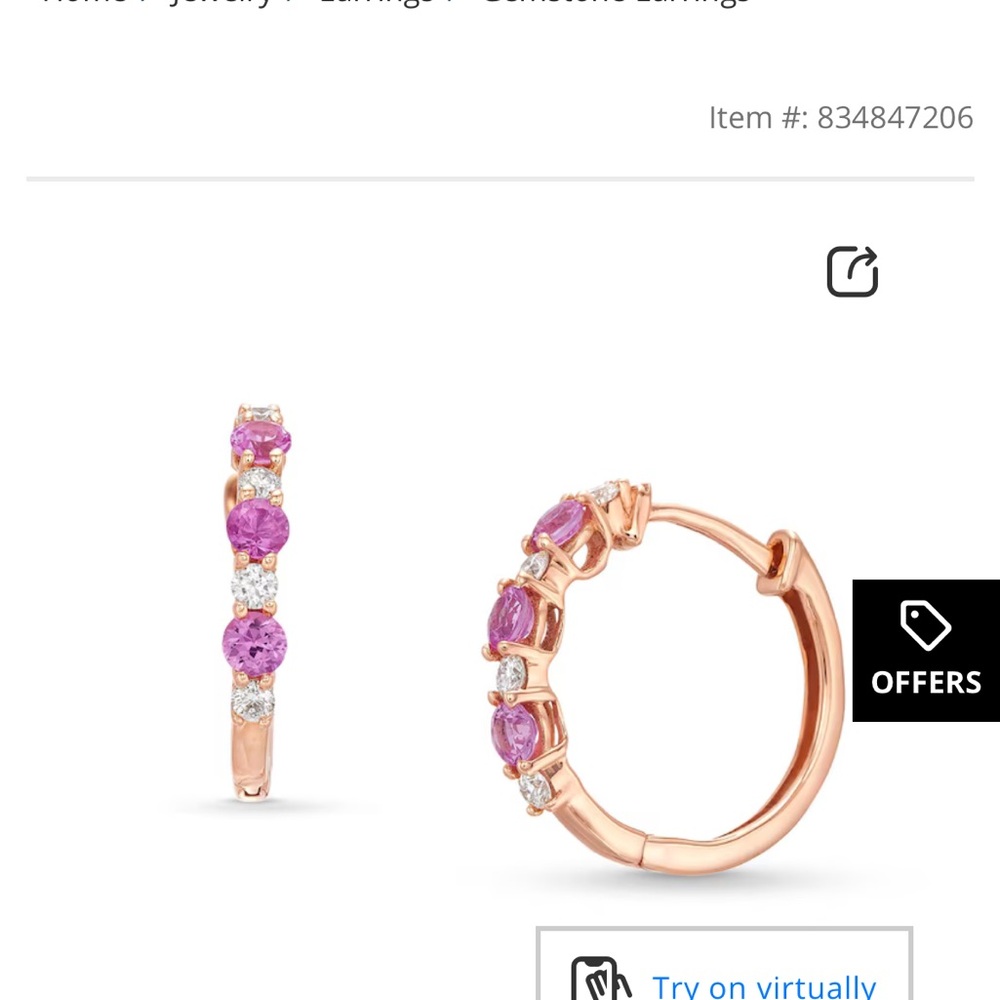 Kallati Natural Pink Sapphire & Diamond Hoop Rose Gold Earrings - Picture 4 of 5